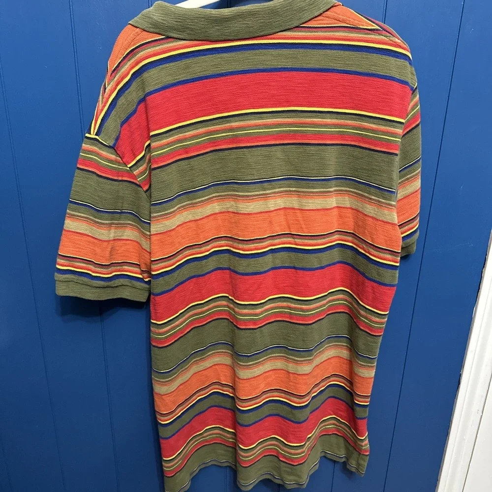 Polo Ralph Lauren Mens L Striped Polo Green Orange Red Yellow Pony 90s‎ Urkel